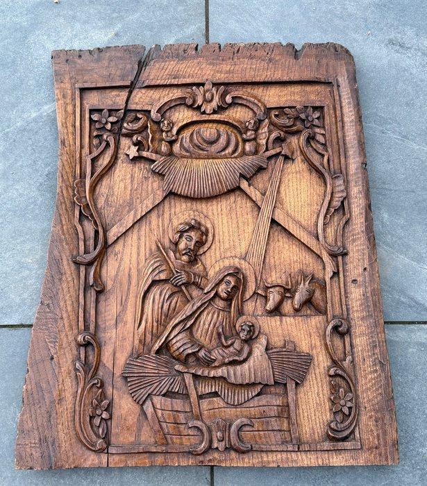 Snijwerk, Religieus 18e -eeuws reliëf - 70 cm - Eik, Antiek en Kunst, Kunst | Niet-Westerse kunst