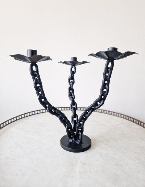 Grand chandelier Brutaliste - Kaarsenhouder - Staal -, Antiek en Kunst, Curiosa en Brocante