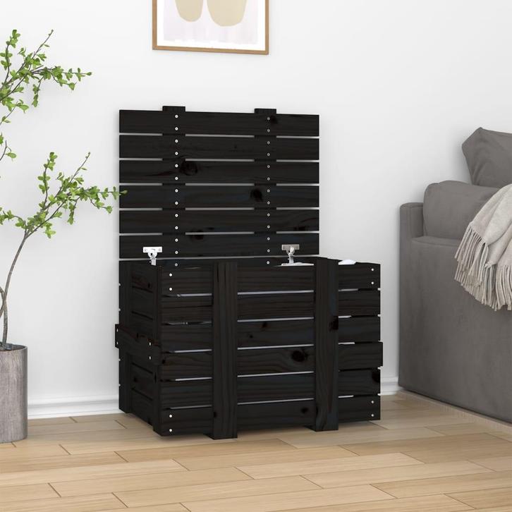 vidaXL Opbergbox 58x40,5x42 cm massief grenenhout zwart, Doe-het-zelf en Bouw, Kratten en Dozen, Nieuw, Verzenden