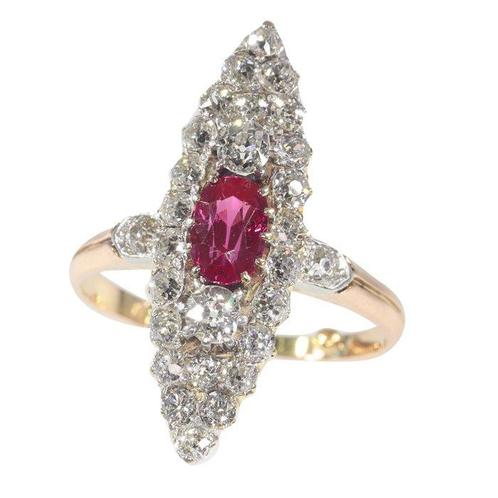 Ring - 18 karaat Roségoud -  0.50ct. tw. Robijn - Diamant -, Handtassen en Accessoires, Ringen