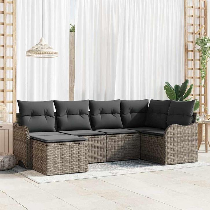 vidaXL Tuinbank Set 6 pcs Grijs poly rattan, Tuin en Terras, Tuinsets en Loungesets, Nieuw, Verzenden
