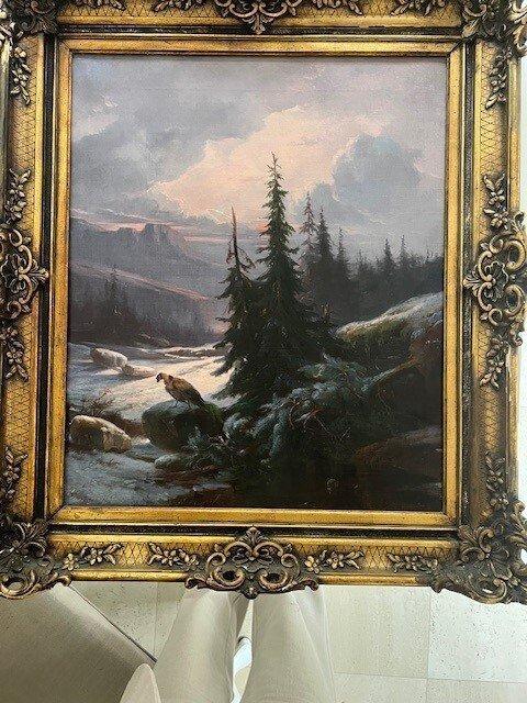 Jacobus Pelgrom (1811-1861) - Winterlandschap met gier, Antiek en Kunst, Kunst | Schilderijen | Klassiek