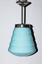 Plafondlamp - staal en blauw opaline, Antiek en Kunst