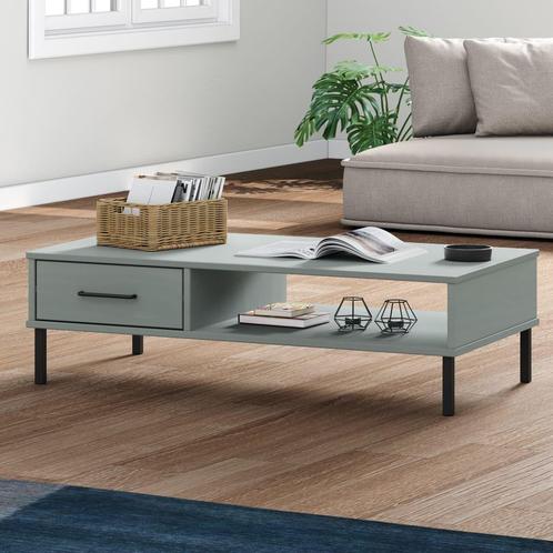 vidaXL Table basse avec pieds en métal Gris Bois pin, Huis en Inrichting, Tafels | Salontafels, Verzenden