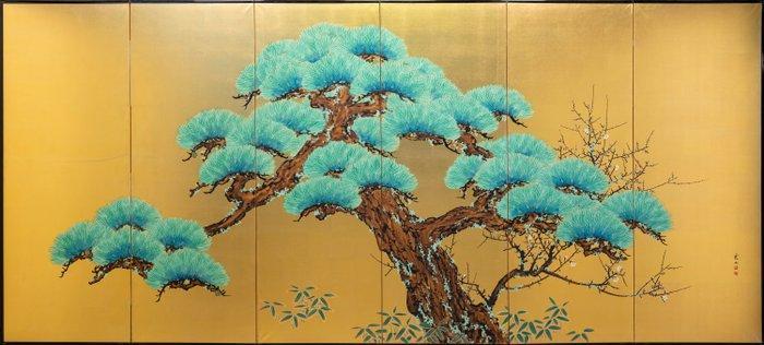 Bybu kamerscherm - Een zesluikige Bybu () scherm dat een, Antiek en Kunst, Antiek | Overige Antiek