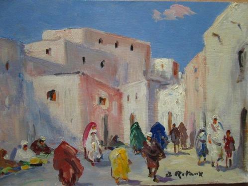 Retaux Bruno  1947 - Rue animée à Marrakech. orientaliste, Antiquités & Art, Art | Peinture | Classique
