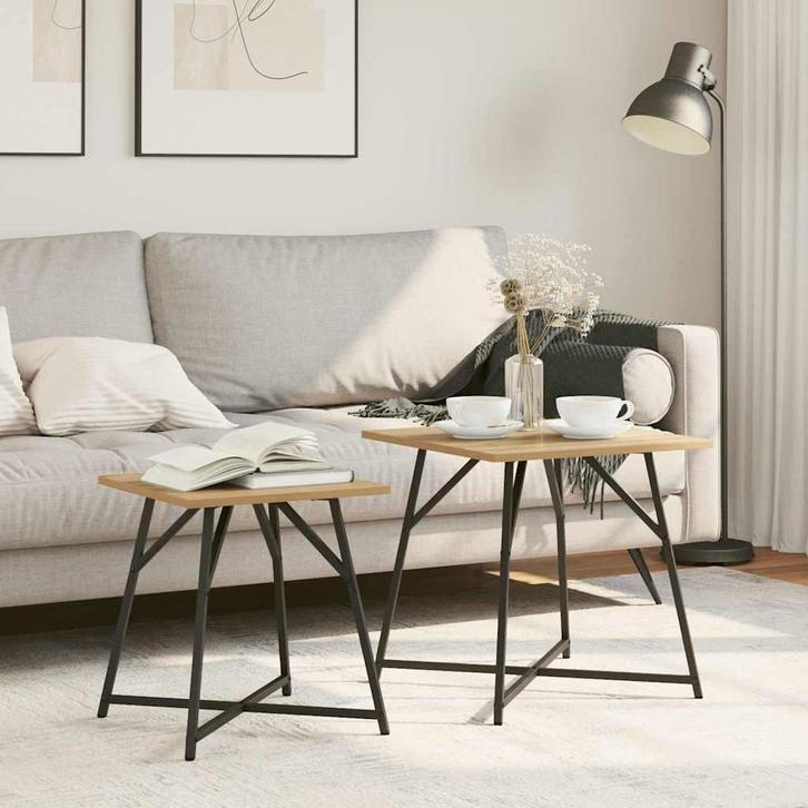 vidaXL Bijzettafelset 2 pcs Artisan Eik en Zwart, Huis en Inrichting, Tafels | Bijzettafels, Nieuw, Verzenden