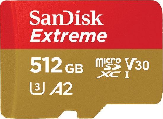 SanDisk Extreme MicroSDXC 512GB - 190/130 mb/s - A2 - V30..., Audio, Tv en Foto, Foto | Geheugenkaarten, Nieuw, Verzenden