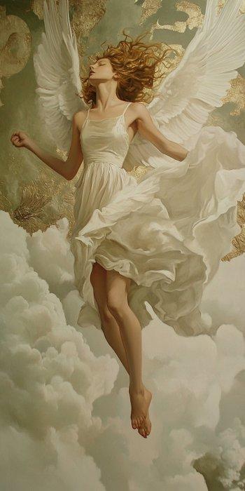 Anne Dias (1985) - (XXL) Giant Angel touched by summer, Antiek en Kunst, Kunst | Schilderijen | Modern