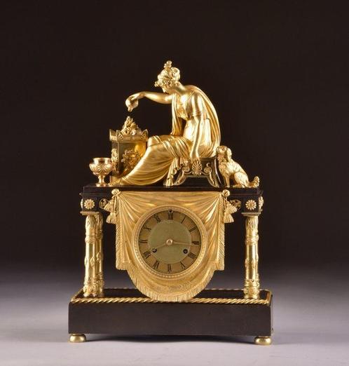 Pendule à poser - Empire - Bronze doré, Bronze patiné -, Antiek en Kunst, Antiek | Klokken