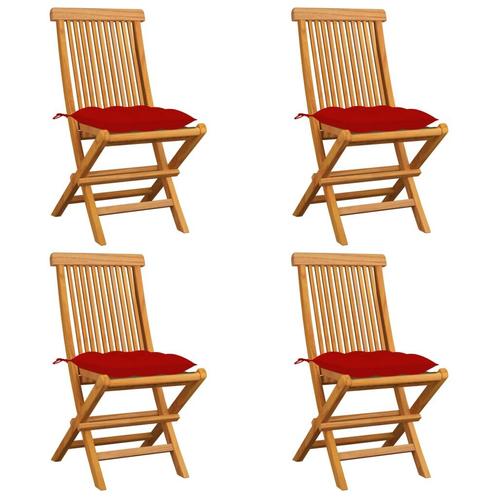 vidaXL Chaises de jardin avec coussins rouge 4 pcs Bois, Jardin & Terrasse, Ensembles de jardin, Neuf, Envoi