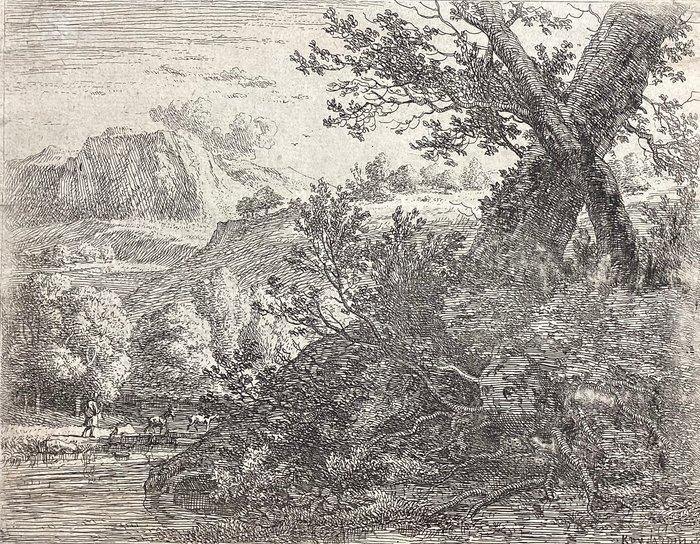 Karel Dujardin (c.1626-1678) - Paesaggio con alberi con, Antiek en Kunst, Antiek | Overige Antiek