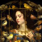 Le Yack - Lady birds freedom, style peinture classique XIXe, Antiquités & Art, Art | Peinture | Moderne