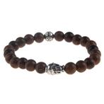 Fako Bijoux® - Buddha Armband - Hout - Bal - Zilverkleurig, Handtassen en Accessoires, Armbanden, Verzenden, Nieuw