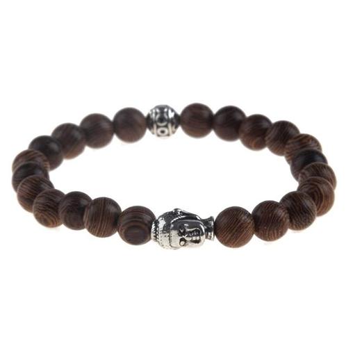 Fako Bijoux® - Buddha Armband - Hout - Bal - Zilverkleurig, Handtassen en Accessoires, Armbanden, Verzenden