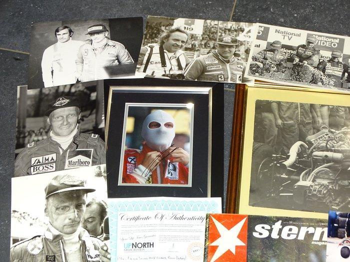 Photographie signée Niky Lauda + autres photos + dossier, Verzamelen, Automerken, Motoren en Formule 1