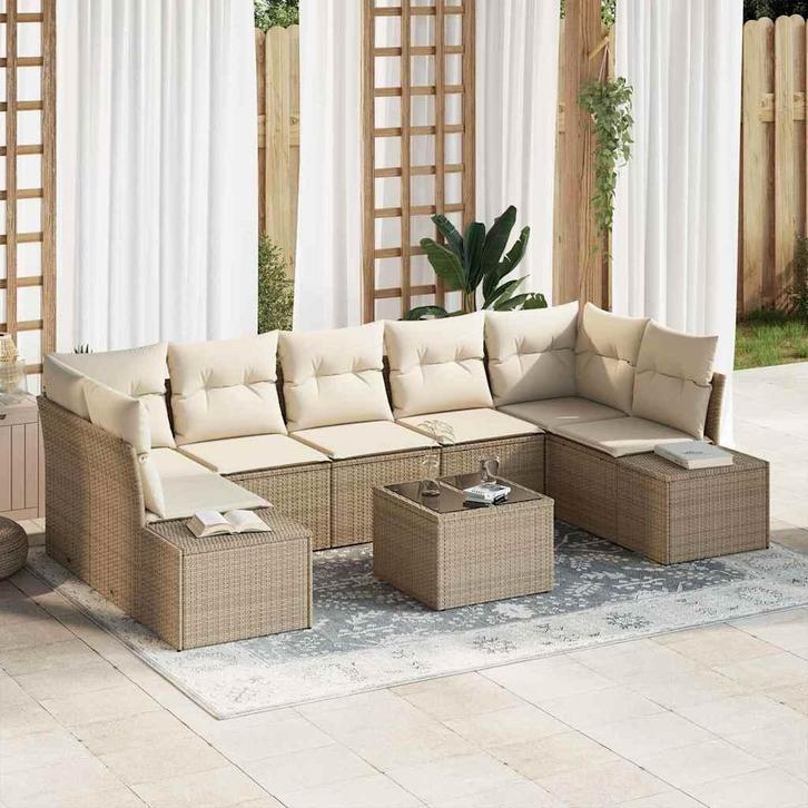vidaXL Tuinbank Set 8 pcs Beige Poly rattan, Tuin en Terras, Tuinsets en Loungesets, Nieuw, Verzenden