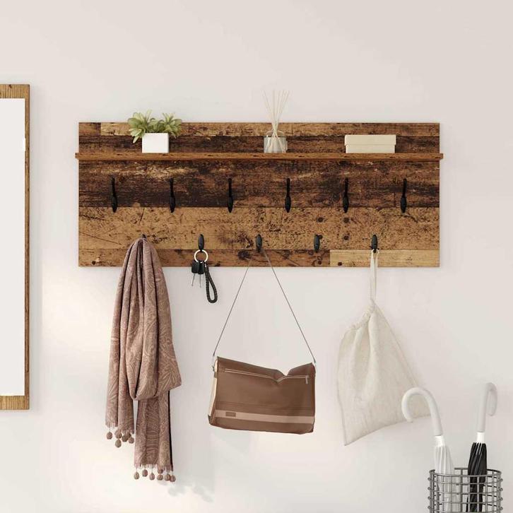 vidaXL Wandgemonteerde kapstok met plank Oud hout Bewerkt, Huis en Inrichting, Kasten | Wandmeubels, Nieuw, Verzenden