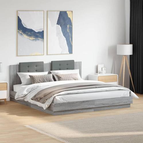 vidaXL Bedframe met hoofdeinde bewerkt hout grijs sonoma, Huis en Inrichting, Slaapkamer | Bedden, Nieuw, Verzenden