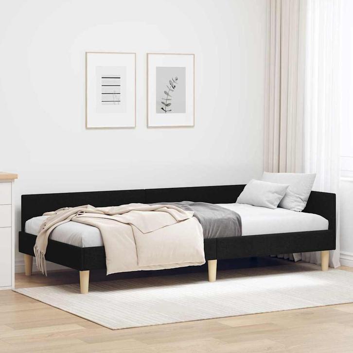vidaXL Hoek Bed Frame Zwart 100 x 200 cm Stof, Huis en Inrichting, Slaapkamer | Bedden, Nieuw, Verzenden