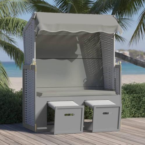 vidaXL Strandkorb avec auvent Résine tressée et bois, Jardin & Terrasse, Chaises longues, Neuf, Envoi