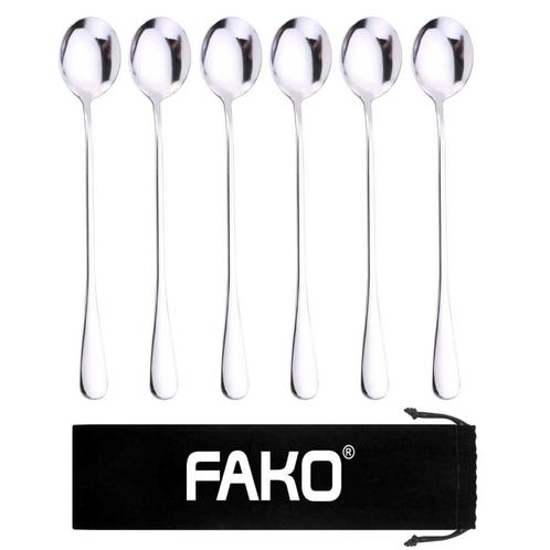 Fako Bijoux® - 6 Lange Ronde Lepels - Latte Macchiato -, Huis en Inrichting, Keuken | Bestek, Verzenden