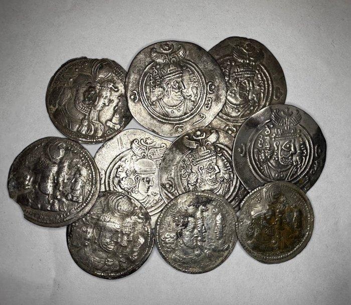Sassaniden. Varhran II & Khusro II. Lot of 10 Silver Drachms, Postzegels en Munten, Munten | Europa | Niet-Euromunten
