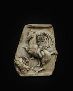 sculptuur, Guerriero a cavallo in marmo - 61 cm - Marmer, Antiek en Kunst