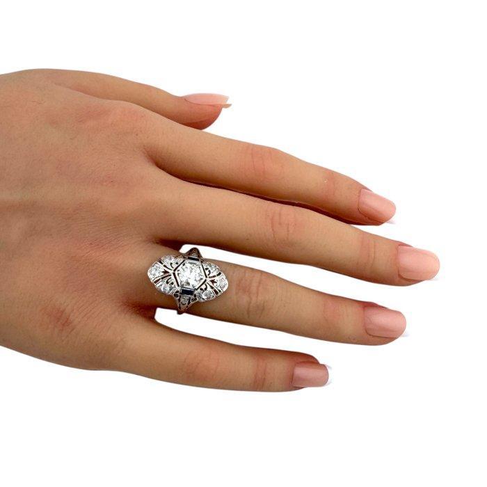 Ring - 18 karaat Exclusieve Art Deco 18K witgouden ring met, Handtassen en Accessoires, Ringen
