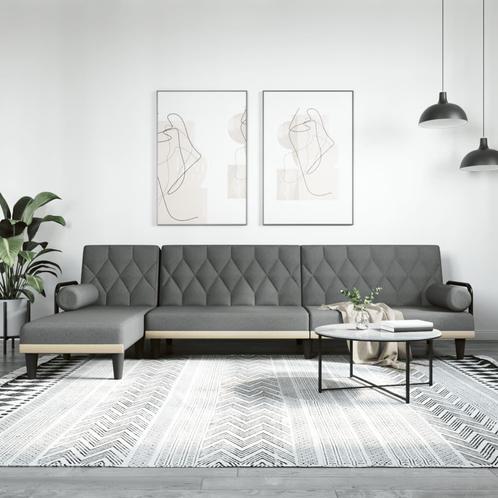 vidaXL Slaapbank L-vormig 260x140x70 cm stof donkergrijs, Huis en Inrichting, Zetels | Zetels, Nieuw, Verzenden