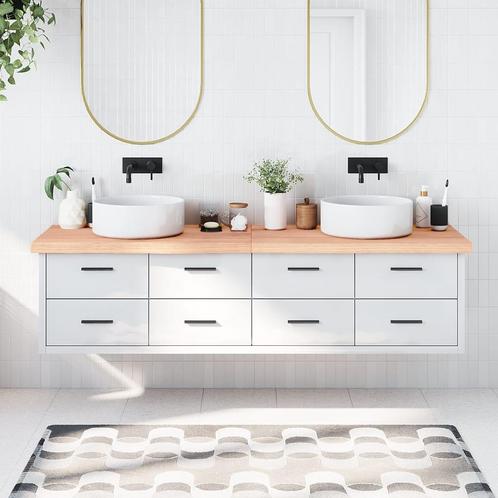 vidaXL Wastafelblad 200x60x(2-6) cm behandeld massief hout, Huis en Inrichting, Keuken | Keukenelementen, Nieuw, Verzenden