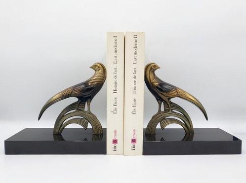 Paire de serre-livres faisans Art Déco à triple patine, Antiquités & Art, Art | Objets design