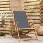 vidaXL Strandstoel inklapbaar massief teakhout grijs, Tuin en Terras, Tuinstoelen, Verzenden, Nieuw