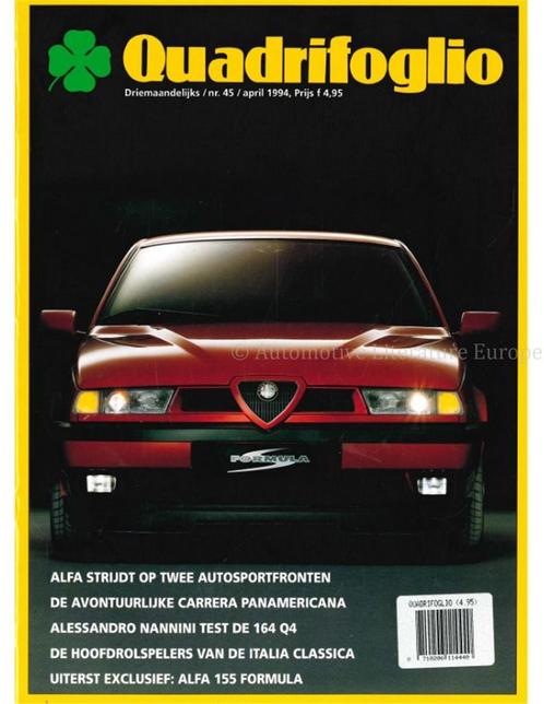 1994 ALFA ROMEO QUADRIFOGLIO MAGAZINE 45 NEDERLANDS, Boeken, Auto's | Folders en Tijdschriften