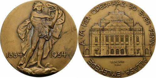 Ungarn Bronze Medaille 1934 Reményi Ungarische Staatsoper.., Timbres & Monnaies, Pièces & Médailles, Envoi