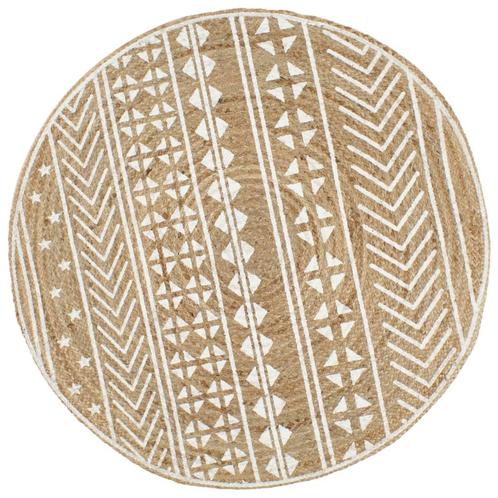 vidaXL Vloerkleed handgemaakt met witte print 90 cm jute, Huis en Inrichting, Stoffering | Tapijten en Vloerkleden, Nieuw, Verzenden