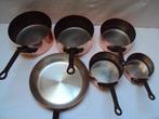 5 casseroles cuivre et étain et 1 poêle à frire -