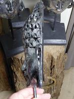 Statue, 5 Grote zilverkleurige houten Boeddha hoofden - op