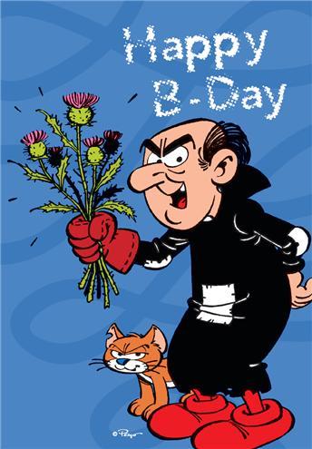 De Smurfen Happy B-Day Gargamel Postkaart, Verzamelen, Stripfiguren, Ophalen of Verzenden