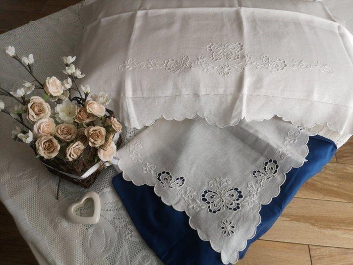 Lenzuolo in puro lino ricamato a mano Intaglio - Drap de lit, Antiquités & Art, Tapis & Textile