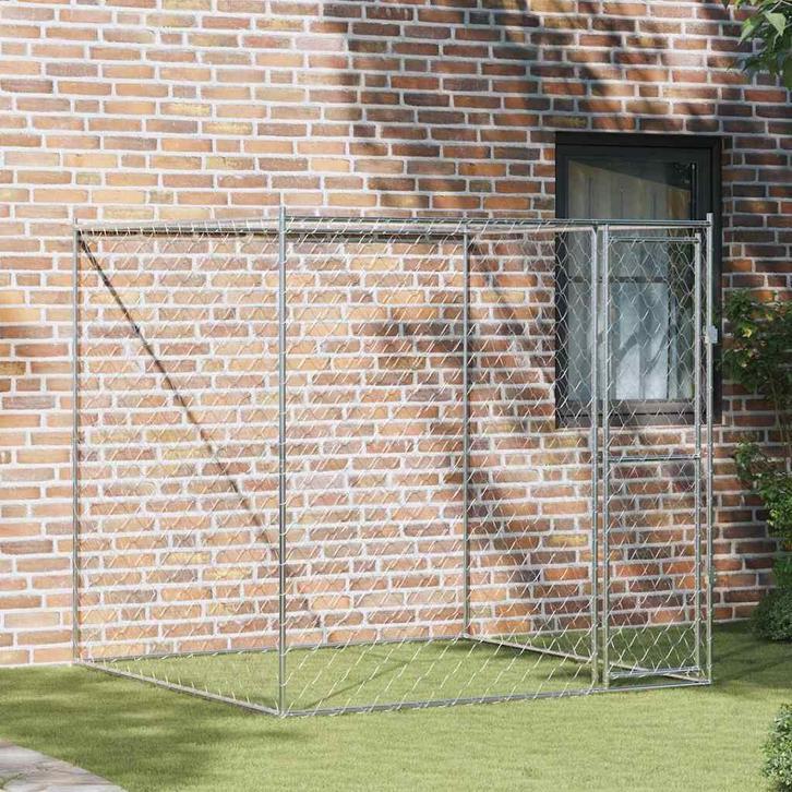 vidaXL Hondenbench Zilver 200 x 200 x 200 cm Gegevens staal, Dieren en Toebehoren, Hondenbenches, Nieuw, Verzenden