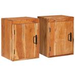 vidaXL Nachtkastje 2 pcs Bruin 35 x 33 x 48 cm Massief, Huis en Inrichting, Slaapkamer | Nachtkastjes, Verzenden, Nieuw