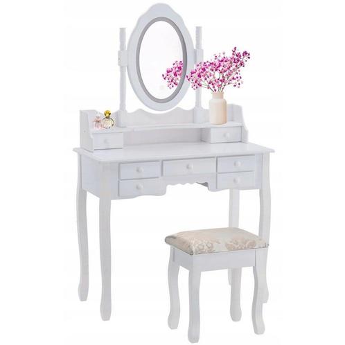 Kaptafel - met spiegel, licht en kruk - 90x40x146 cm - wit, Huis en Inrichting, Tafels | Kaptafels, Nieuw, Ophalen of Verzenden