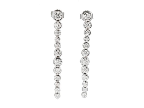 Veiling - Zilverkleurige oorhangers briljanten moissaniet 2., Handtassen en Accessoires, Oorbellen