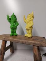 Beeld, set of naugthy gnomes color yellow fuchsia - 16 cm -