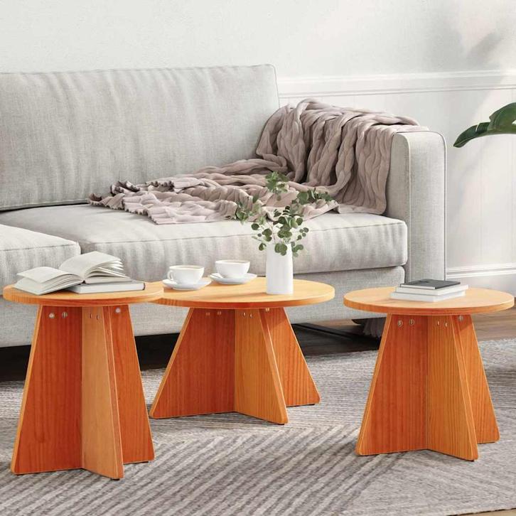 vidaXL Salontafel 3 pcs Wasbruin 49 x 49 x 30 cm Massief, Huis en Inrichting, Tafels | Salontafels, Nieuw, Verzenden