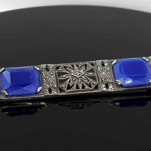 Argent, Argent sterling 925, calcédoine bleue et marcasite -, Antiek en Kunst, Kunst | Designobjecten