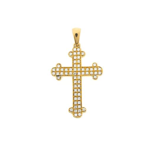 18 Krt. Gouden hanger van een kruis met diamant | 0,31 ct., Bijoux, Sacs & Beauté, Bracelets à breloques, Enlèvement ou Envoi