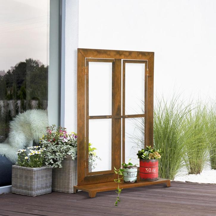 Tuindecoratievenster - Roestige raampjes – Grendel - Bruin, Tuin en Terras, Overige Tuin en Terras, Nieuw, Ophalen of Verzenden