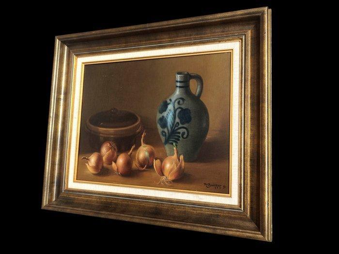 Fr. Bakker (XX) - Jarra y cebollas, Antiek en Kunst, Kunst | Schilderijen | Klassiek